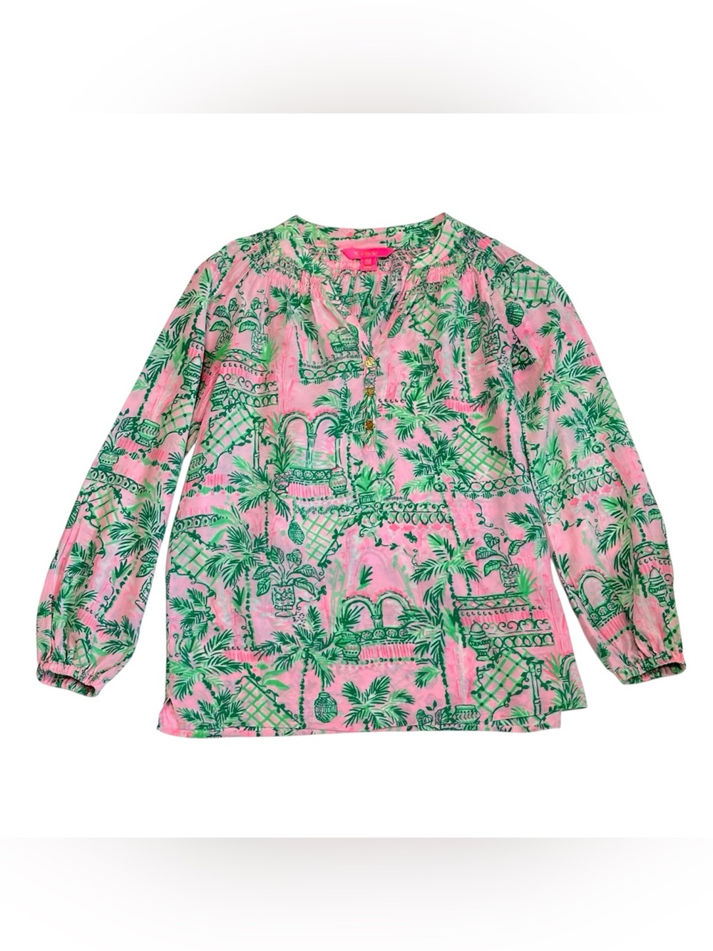 Lilly Pulitzer Women's Elsa Silk Top XXS Mandevilla Villa Baby Always Worth It